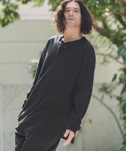 CAMBIO tシャツ mlt4655- ポリエステルワッフルヘンリーネック