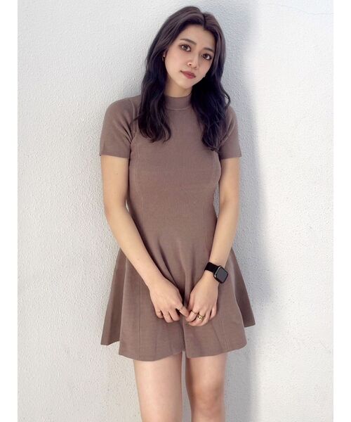 GYDA（ジェイダ） ワンピース ボトルネックハーフスリーブニットフレア