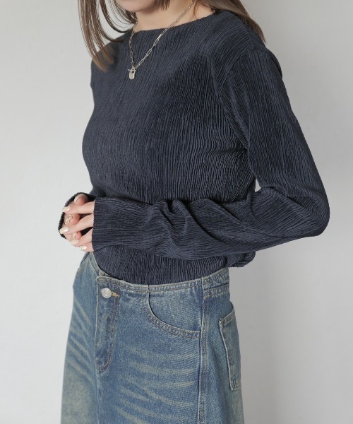 Reurie'（レウリィ） tシャツ ふくれジャガードボートネックトップス