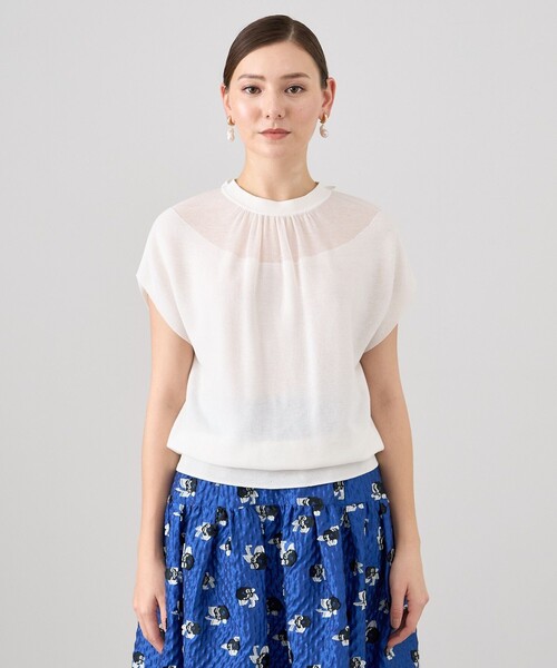 ANAYI ニット セーター バックリボンネックシアー プルオーバー