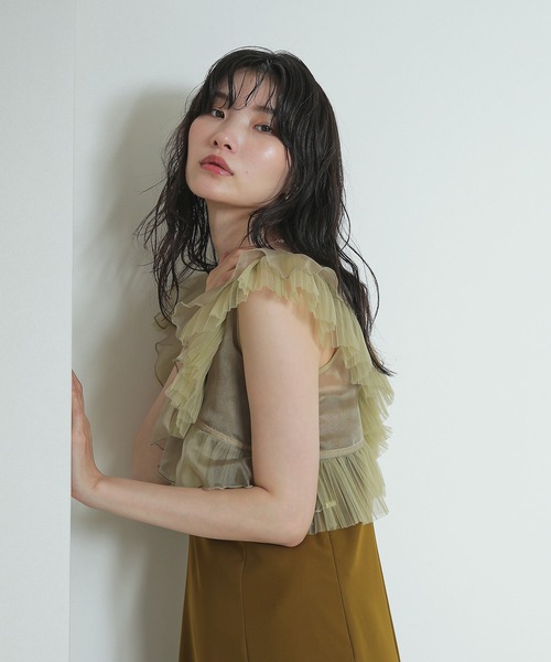 Kana ドレス チュール ギャザー クロスデザイン ワンピース