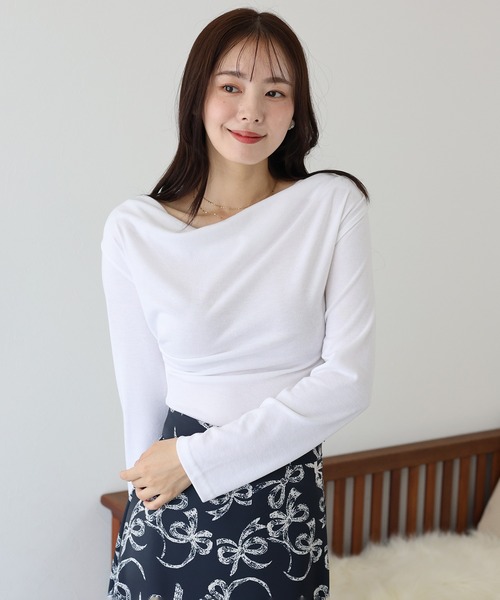 tシャツ オフショルドレープトップス レディース BLUEEAST tシャツ ドレープネックオフショルトップス レディース