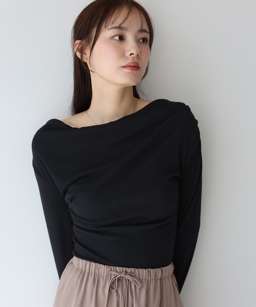 BLUEEAST tシャツ ドレープネックオフショルトップス レディース