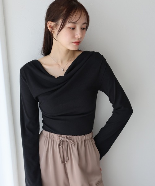 tシャツ オフショルドレープトップス レディース BLUEEAST tシャツ ドレープネックオフショルトップス レディース