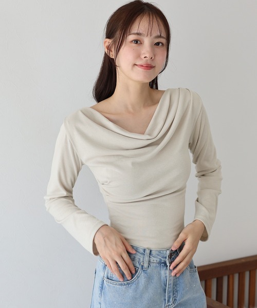 tシャツ オフショルドレープトップス レディース BLUEEAST tシャツ ドレープネックオフショルトップス レディース