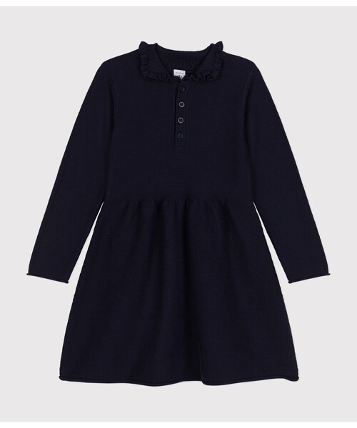国内発送 PETIT BATEAU ワンピース コットンニット長袖ワンピース キッズ ワンピース