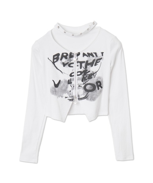 tシャツ チョーカー付きフロントZIPトップス レディース