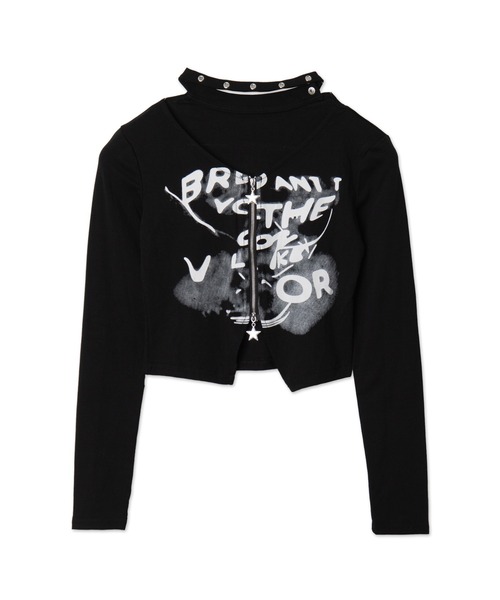 tシャツ チョーカー付きフロントZIPトップス レディース