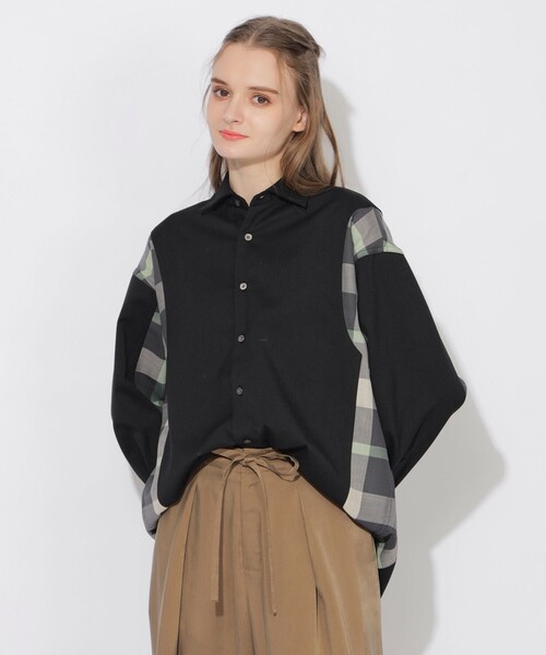 ドッキングチェックシャツ　120 ドッキングチェックシャツ(120cm サックス): キッズ - ナルミヤ