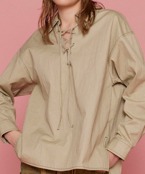 ブラウス シャツ Lace Up Oversize Pullover/レースアップブルオーバー「MAISON SPECIAL/メゾンスペシャル」 レデ MAISON SPECIAL ブラウス シャツ Lace Up Oversize Pullover