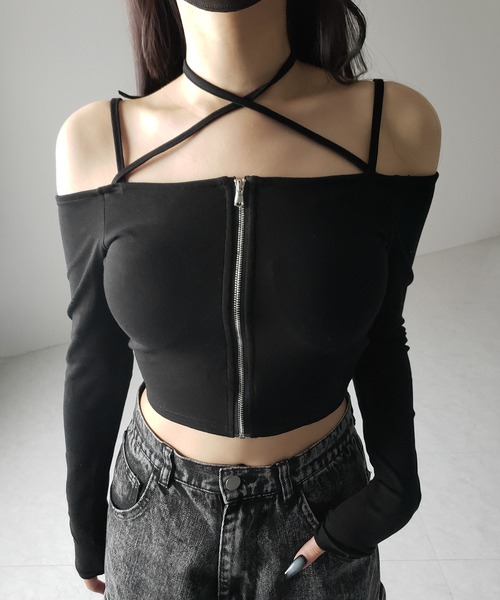 me+em select tシャツ 「 3color ／ カップ付 」フロントジップ