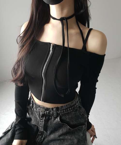 me+em select tシャツ 「 3color ／ カップ付 」フロントジップ