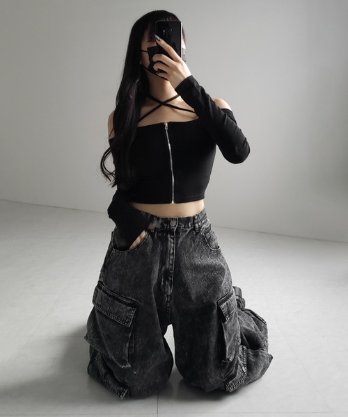 me+em select tシャツ 「 3color ／ カップ付 」フロントジップ