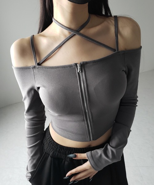 me+em select tシャツ 「 3color ／ カップ付 」フロントジップ