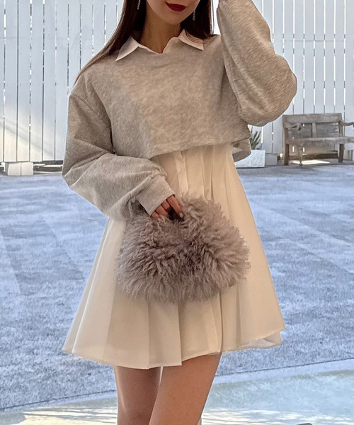  PARTY レイヤードタックシャツミニワンピース セール】レイヤードタックシャツミニワンピース（ワンピース