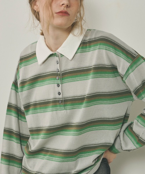 tシャツ マルチボーダーポロT レディース
