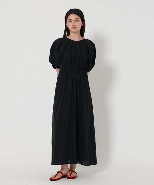 アメリ　薄紫色 レース パフスリーブ ロングワンピース pd3889-1.jpg