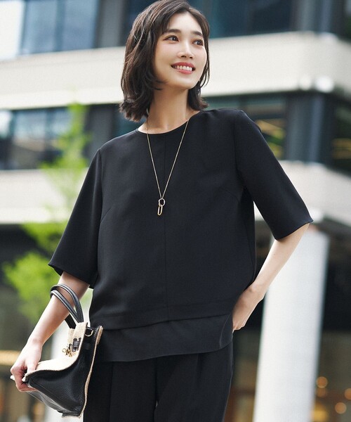 uvカット tシャツ ストレッチジョーゼット シアーコンビ カットソー レディースの画像