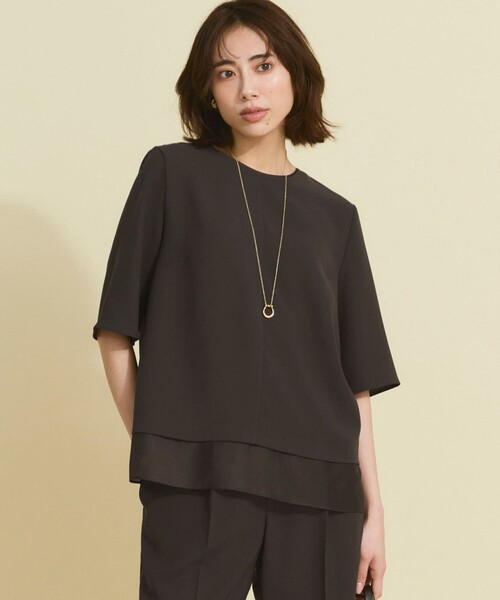 uvカット tシャツ ストレッチジョーゼット シアーコンビ カットソー レディースの画像