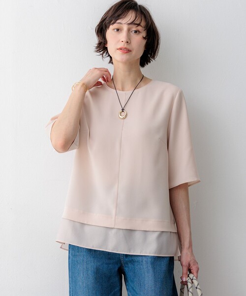 uvカット tシャツ ストレッチジョーゼット シアーコンビ カットソー レディースの画像