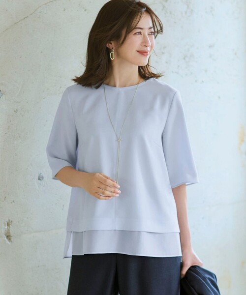 uvカット tシャツ ストレッチジョーゼット シアーコンビ カットソー レディースの画像