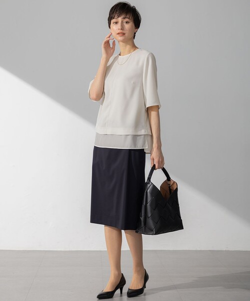 uvカット tシャツ ストレッチジョーゼット シアーコンビ カットソー レディースの画像