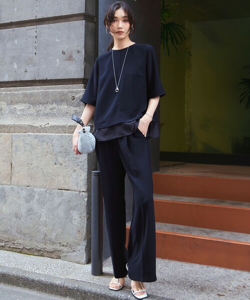 uvカット tシャツ ストレッチジョーゼット シアーコンビ カットソー レディースの画像