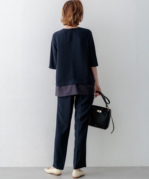 uvカット tシャツ ストレッチジョーゼット シアーコンビ カットソー レディースの画像