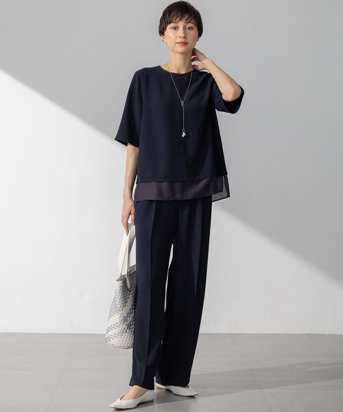 uvカット tシャツ ストレッチジョーゼット シアーコンビ カットソー レディースの画像