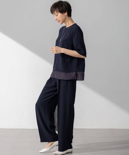 uvカット tシャツ ストレッチジョーゼット シアーコンビ カットソー レディースの画像