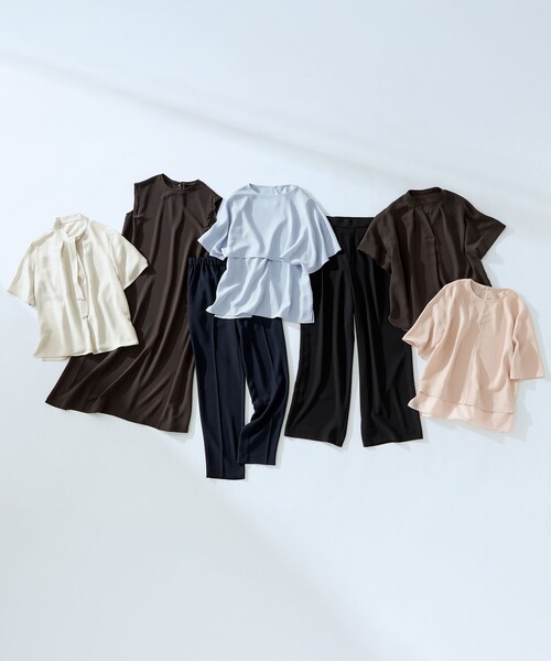 uvカット tシャツ ストレッチジョーゼット シアーコンビ カットソー レディースの画像