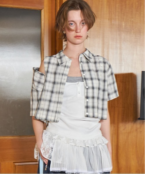 ブラウス シャツ Button Slit Short Shirt/ボタンスリットショートシャツ「MAISON SPECIAL/メゾンスペシャル」 レデ MAISON SPECIAL ブラウス シャツ Button Slit Short Shirt