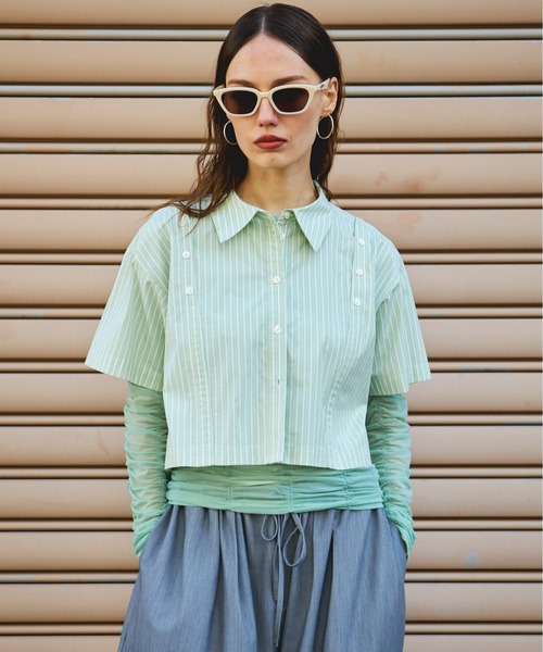 ブラウス シャツ Button Slit Short Shirt/ボタンスリットショートシャツ「MAISON SPECIAL/メゾンスペシャル」 レデ