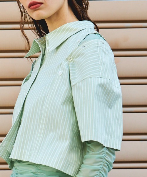 ブラウス シャツ Button Slit Short Shirt/ボタンスリットショートシャツ「MAISON SPECIAL/メゾンスペシャル」 レデ MAISON SPECIAL ブラウス シャツ Button Slit Short Shirt