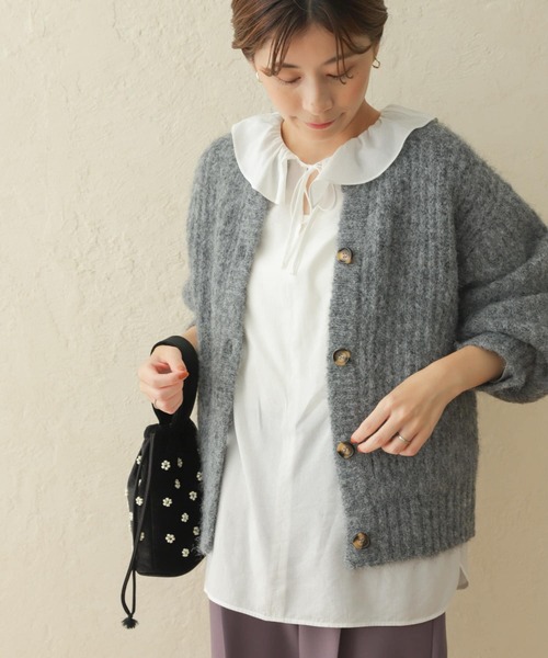 URBAN RESEARCH DOORS グレー USAコットン カーディガン URBAN RESEARCH DOORS（アーバンリサーチドアーズ） ニット