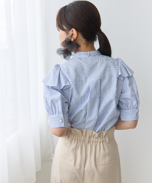 AND COUTURE ブラウス シャツ リボンタイストライプブラウス