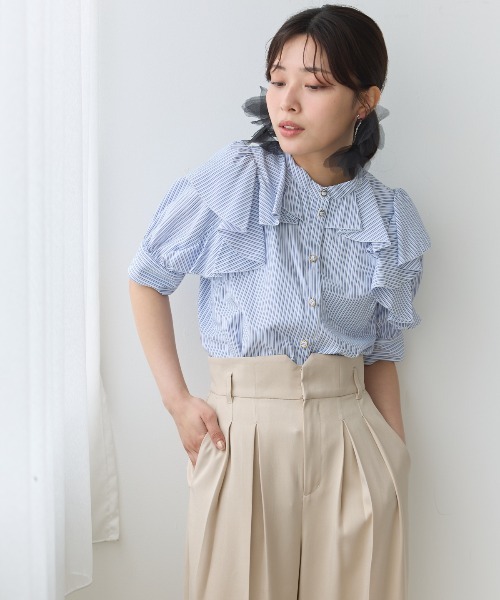レビュー高評価の商品！ And リボンタイストライプブラウス シャツ ブラウス Couture トップス