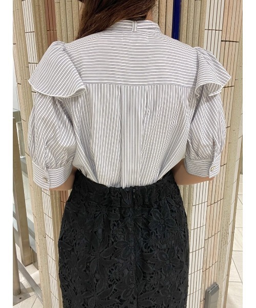 ブラウス シャツ タイ付ストライプブラウス レディース And Couture ブラウス シャツ リボンタイストライプブラウス