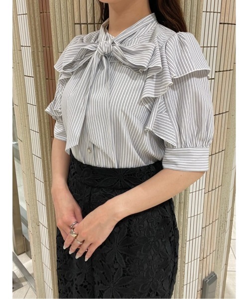 ブラウス シャツ リボンタイストライプブラウス レディース AND COUTURE ブラウス シャツ リボンタイストライプブラウス