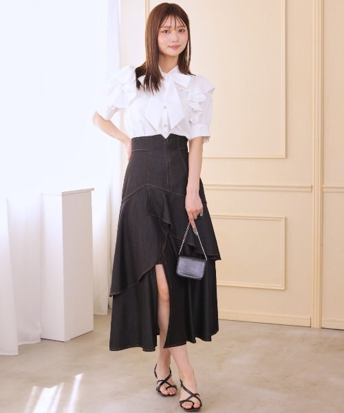 ブラウス シャツ タイ付ストライプブラウス レディース And Couture ブラウス シャツ リボンタイストライプブラウス