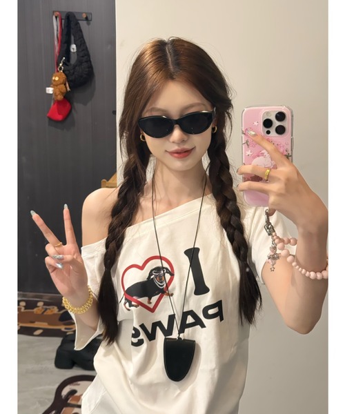 DEVICE tシャツ SORRY BOYS I LOVE CATS ハート プリント 古着風