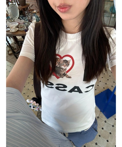 DEVICE tシャツ SORRY BOYS I LOVE CATS ハート プリント 古着風