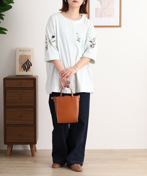 カーディガン EMAGO 衿まわりフラワー刺繍カーデ レディース Emago カーディガン EMAGO 衿まわりフラワー刺繍カーデ