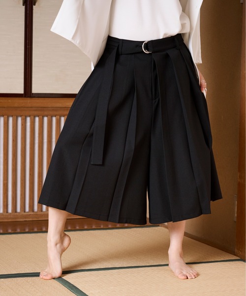 のんち Ellno Loset パンツ 「狐独」ワイドプリーツショーツ メンズ