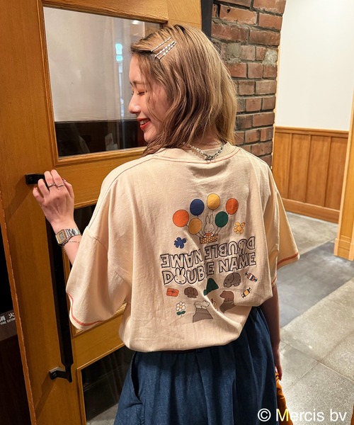 tシャツ 「miffy 70th」DOUBLE NAME ショート丈ポケットTEE/ミッフィー/ミッフィー生誕70周年 レディース DOUBLE NAME tシャツ 「miffy 70th」DOUBLE ショート丈ポケット
