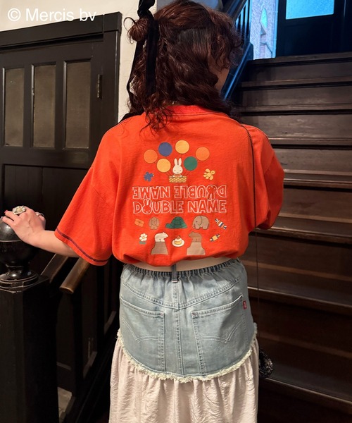 tシャツ 「miffy 70th」DOUBLE NAME ショート丈ポケットTEE/ミッフィー/ミッフィー生誕70周年 レディース DOUBLE NAME tシャツ 「miffy 70th」DOUBLE ショート丈ポケット