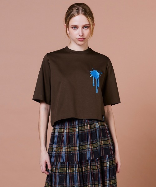 tシャツ スーピマコットン ペンキ刺繍Tシャツ レディース