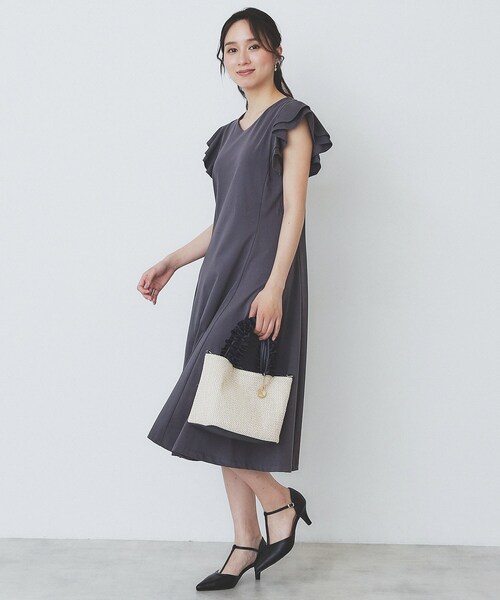 ワンピース 5色展開/S-LLサイズ》シルケットVネックフレアワンピース【接触