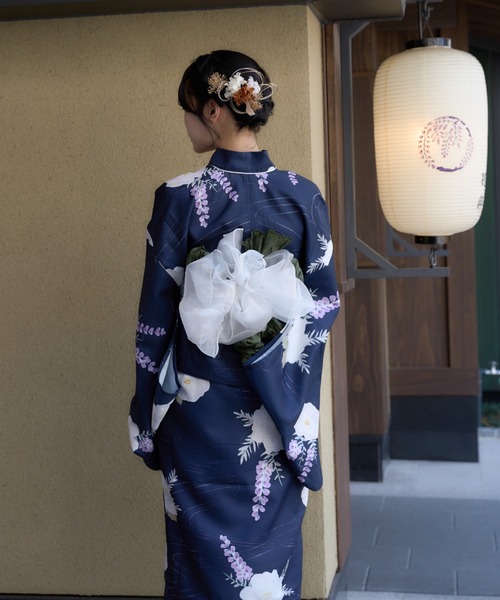 ambreneigeネイビー2way浴衣・帯セット 試着のみワンピースタイプ Ambre Neige 浴衣 2way yukata set / 2way浴衣セット レディース