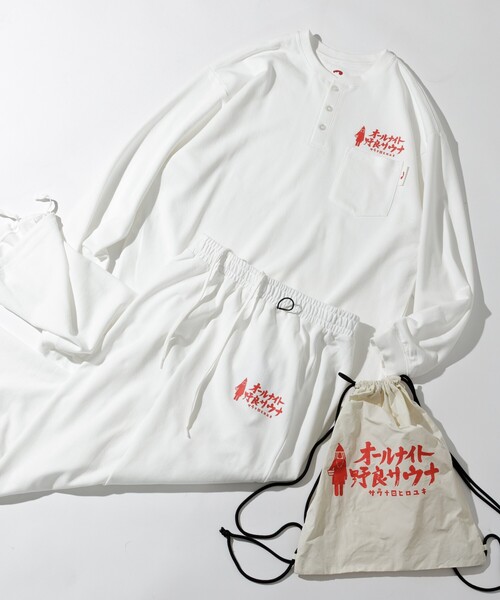 パジャマ SAUVENIR/サウベニア 別注 KANNAIGI × サウナ田ヒロユキ ロングスリーブ裏毛/館内着/セットアップ/ナップサック付き メン | FREAK'S STORE | 01